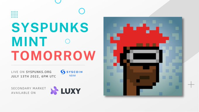 Hayess5178's tweet image. The #SysPunks #NFT Mint starts later today (July 13th) at 6pm UTC. Be part of @syscoin history and own one of the first official #NFTs on #Syscoin. You can get discount by holding $LUXY @Luxy_io token. $LUXY is on @PegasysDEX app.pegasys.finance

Site syspunks.org