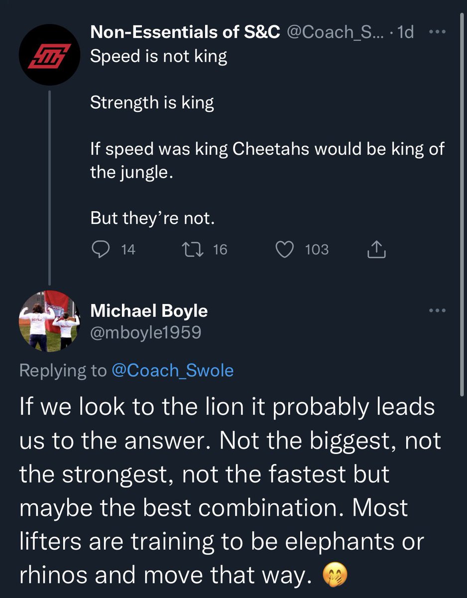 Toohey_sp's tweet photo. This is the best exchange I’ve seen on Twitter in a while 
@mboyle1959 
@Coach_Swole https://t.co/tCbMyxmxpy