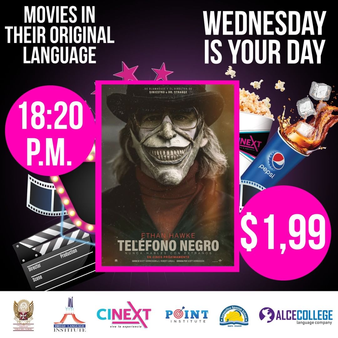CinextOficialEc's tweet photo. Tomorrow night you do not want to miss this movie "Black Phone" in original language at 18:20 p.m. only in Cinext Manta on sale $1,99 per ticket 🎞🎥 Buy your tickets and food here: https://t.co/3nNZOYxUS2 🖥⌨🖱 download the app Cinext Ecuador 📲. #Cinext #Manta https://t.co/fLWiLJvG3A