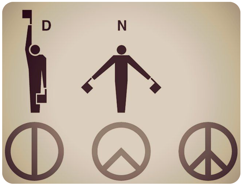 Did you know that the peace sign is the combination of the flag semaphore for N and D, which spells nuclear disarmament? h/t my friend Elaine Fong.