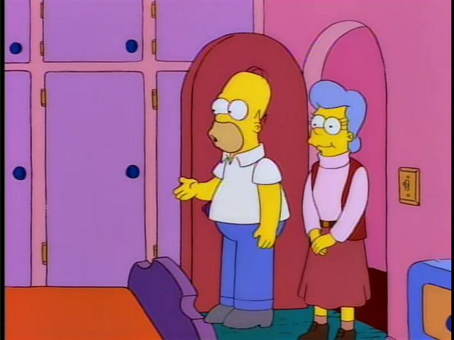 From “Mother Simpson,” Homer’s foot is drawn over bed frame