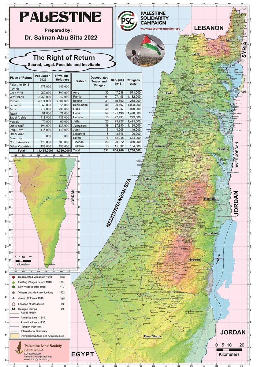 JamalDajani's tweet photo. Historic Palestine, updated in 2022 by Dr. Salman Abu Sitta, showing all the depopulated towns &amp; villages. https://t.co/CSkcmm2SD9