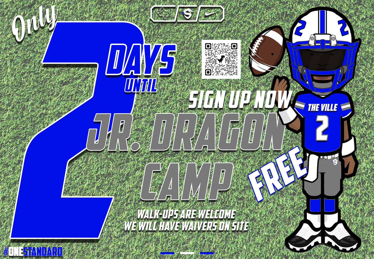 SeagovilleFB's tweet photo. Only 2️⃣ days before the inaugural Jr. Dragon High School Football Camp! Sign up now! We will also accept walk-ups and we will have waivers on site! 

IT’S FREE! Grades K - 8th!

Come work with some of the best coaches and kids in the city!

#OneStandard #DragonDNA🧬 https://t.co/wCLp11EWCB