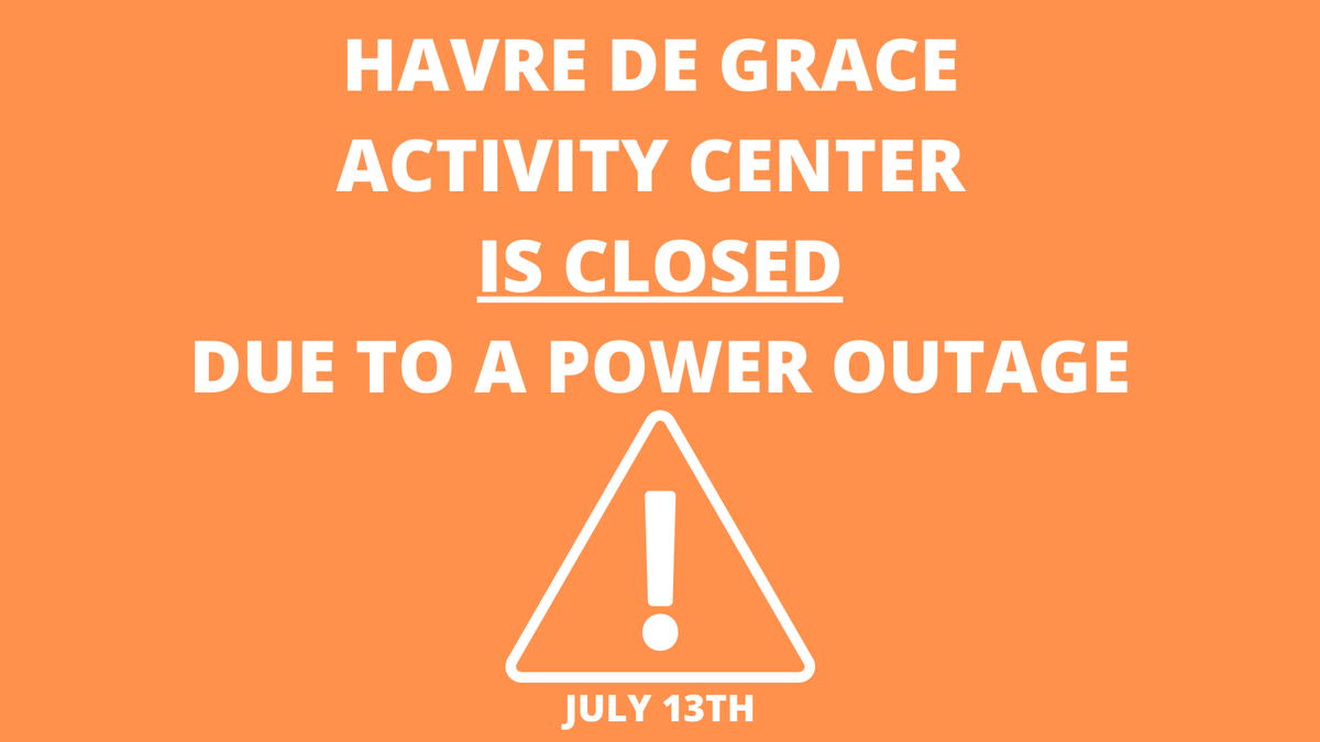 HarfordVotes's tweet photo. IMPORTANT! Havre de Grace Activity Center is closed for Early Voting on 7/13 due to power outages from the storm. We will re-evaluate hourly and keep you updated!

Please visit our website for all updates: https://t.co/drH3rNQlEG https://t.co/K5iIz1sVyp