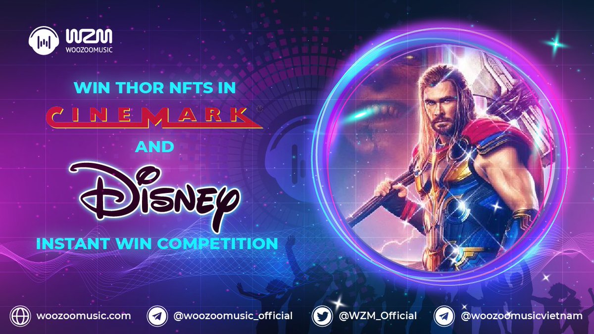 🎥 Win Thor NFTs in Cinemark and Disney’s Instant Win Competition
➡️The endeavour also comes as part of Disney’s broader focus of expanding to next-generation storytelling by using content which blends the physical, digital, and virtual worlds together.
#WZM #metaverse #NFT