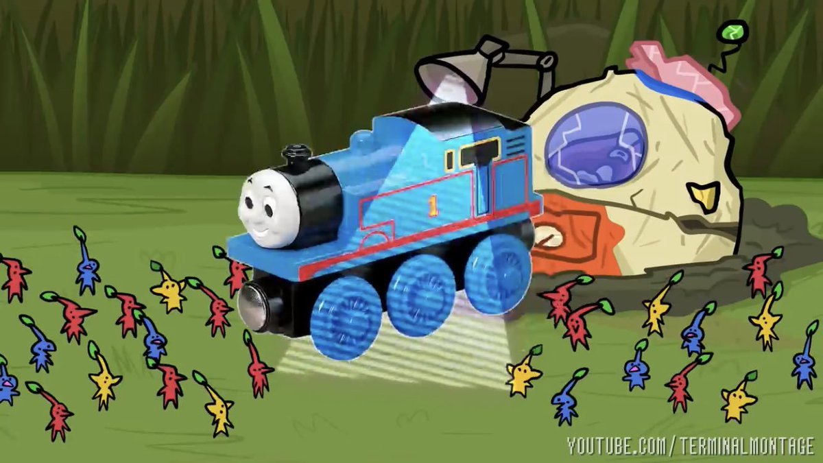 TTTEHijacking's tweet photo. Youtube animator 'TerminalMontage', uploaded " Something About Pikmin SPEEDRUN (Loud Sound Warning) 🥕🥕🥕👨‍🚀🚀" on March 14, 2022. At 1:40, a promotional photo of the 2003 TWR Thomas can be seen for a brief moment. https://t.co/Psdc2iSRYB