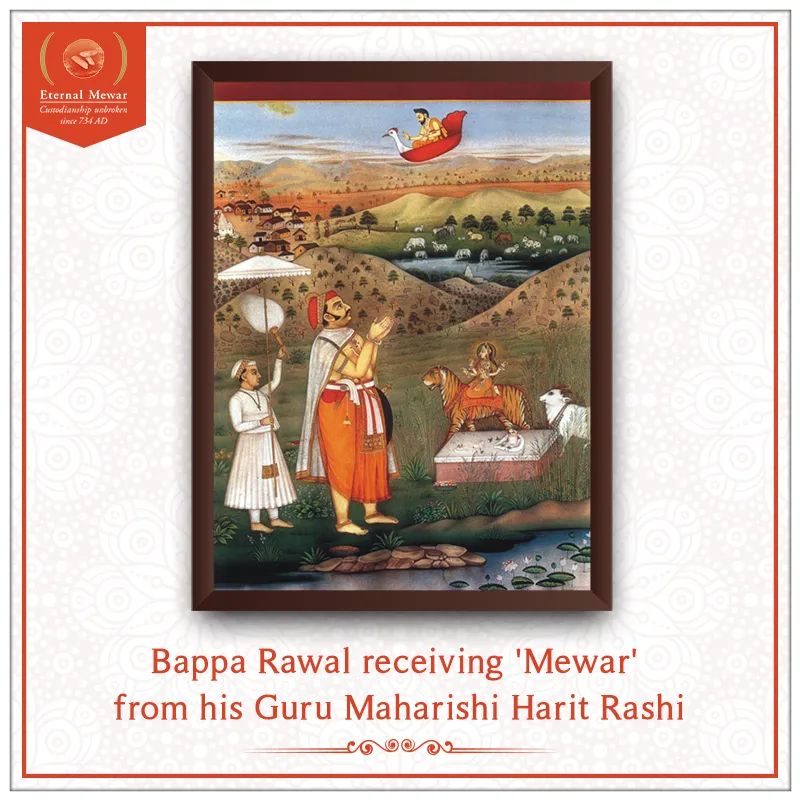 The divine figure Maharishi Harit Rashi was the Guru of Bappa Rawal. He was an Acharaya of the Lakulish sect and a great devotee of Shree Eklingnath ji. Bappa Rawal came from Vallabhipur, now in the state of Gujarat, India.