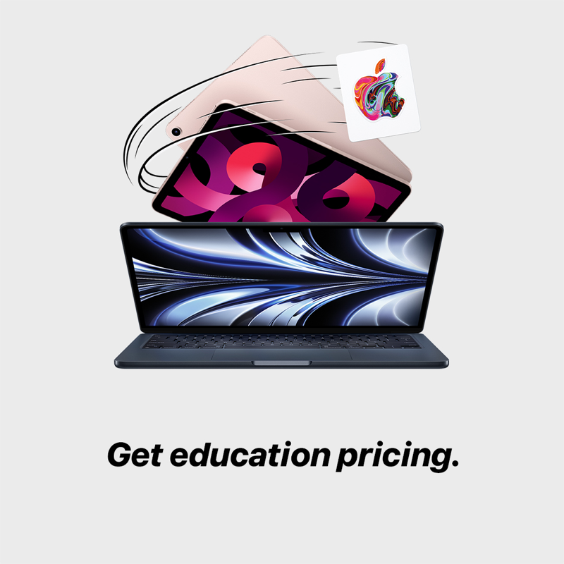 Apple's tweet photo. Save on Mac or iPad with an education discount. Plus get a gift card up to $150.