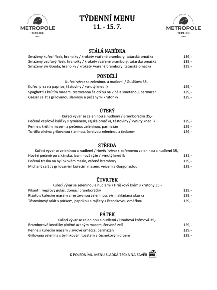 MetropoleTP's tweet image. 🍽TÝDENNÍ MENU 11.-15.7.🍝