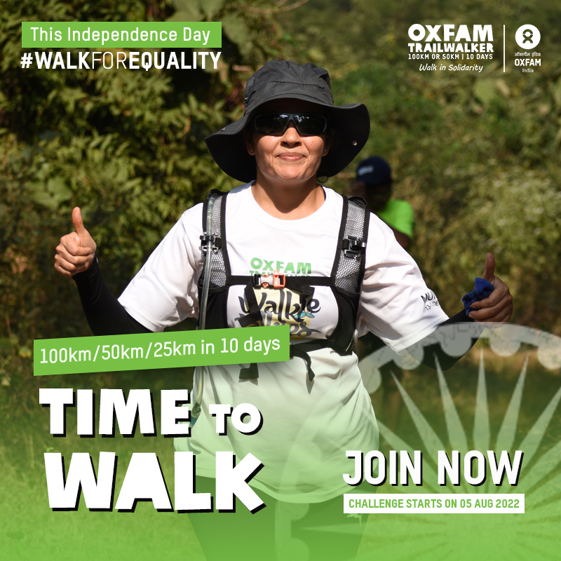It's that time of the year again! ✨

Get ready, lace up and show up to #WalkForEquality. 100km, 50km or 25km in 10 days for your fitness and to do some community good in the run-up to the 75th Independence Day. The challenge begins on 05 Aug 2022. Visit: virtualtrailwalker.oxfamindia.org