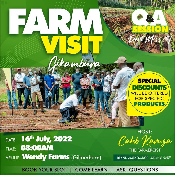 CalebKaruga's tweet photo. Need a plot this Saturday? 
@DavisShirtliff, @National_Bank and I will be hosting a Farm visit at my farm in Gikambura. Come learn more about sustainable farming in light of climate change
Sign up at https://t.co/Yc58gJtzYE. Limited slots available.
#KilimoBiashara https://t.co/iJPMcxWvb1