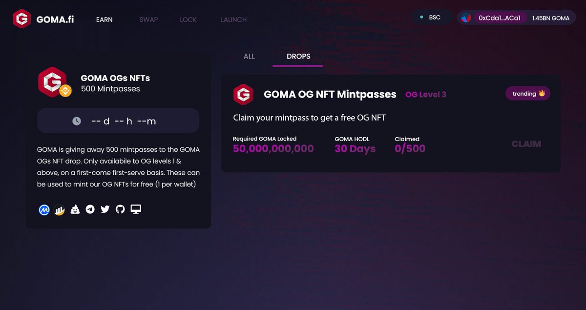 GOMAFinance's tweet photo. MINTPASSESS FOR OUR OG NFTS ARE BEING IMPLEMENTED INTO THE NEW SYSTEM #NFTS #MINTPASSES #GOMA $GOMA https://t.co/O5h97XQmpk