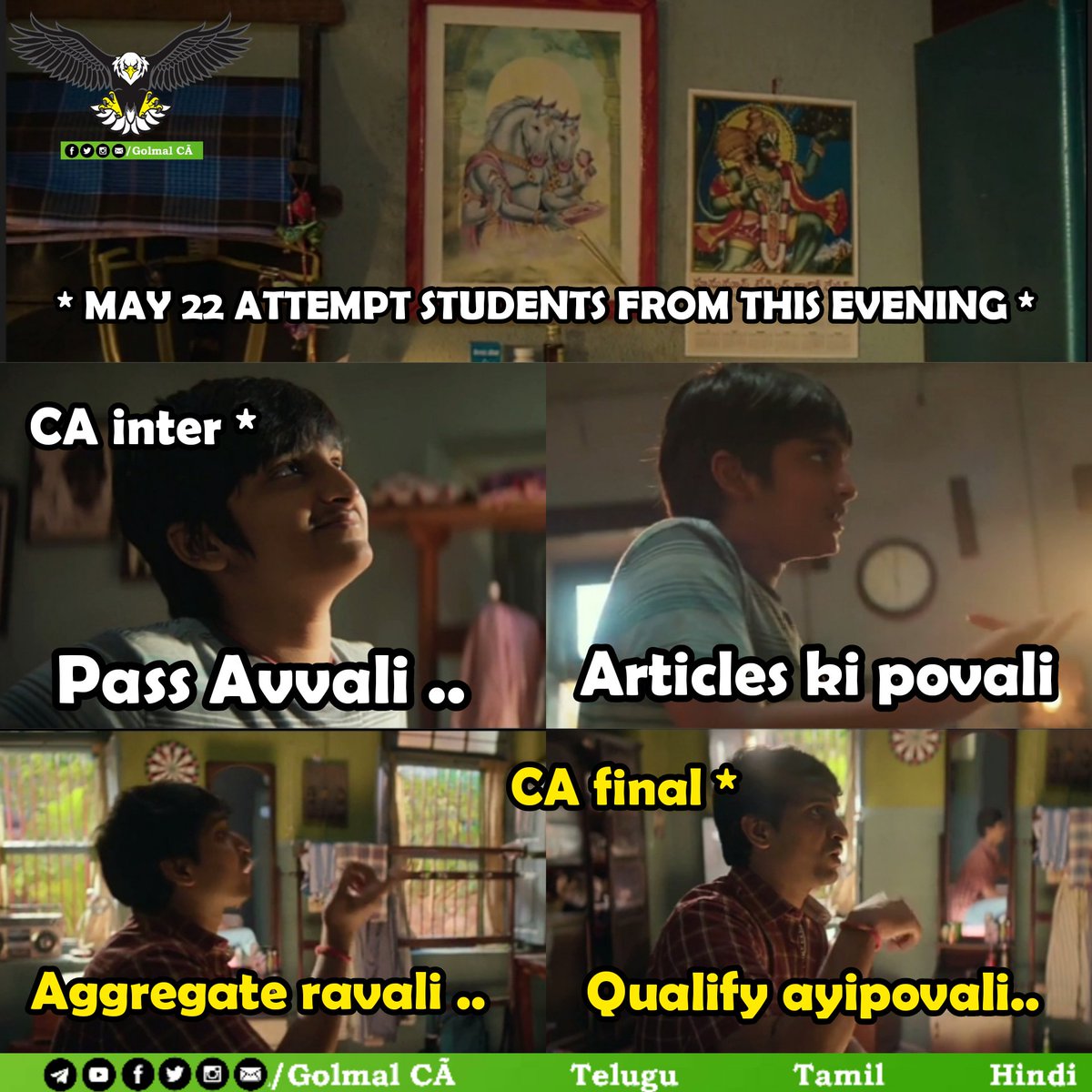 Golmal_CA's tweet photo. #caresults #icairesults #cafinal #golmalca #AnteSundaraniki #naturalstarnani https://t.co/ap7WvVnwHC
