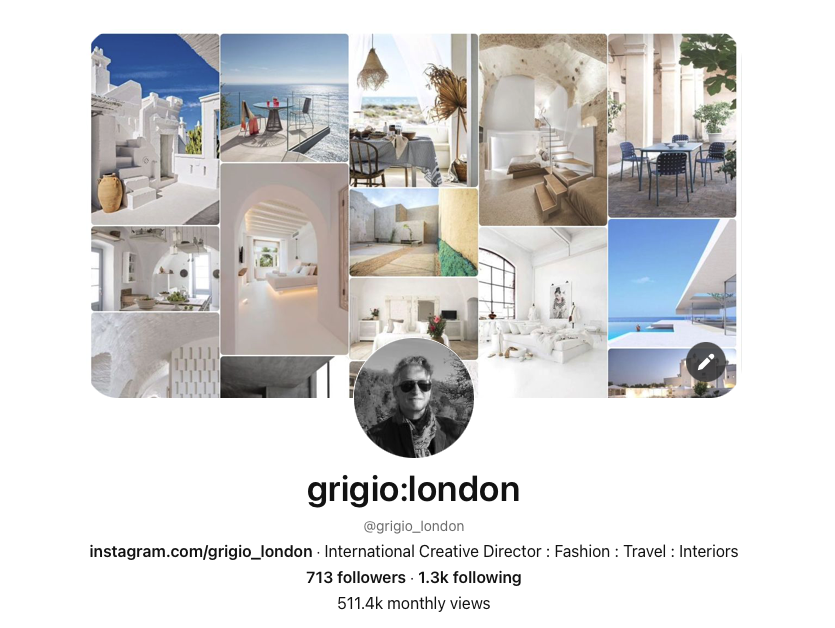 grigio_london's tweet photo. So excited, our Pinterest Boards are now achieving over HALF A MILLION monthly views! 😎 If you're interested in interiors or fashion, come and have a look!: https://t.co/37a5EXw1eN #PinterestBoards #Pinterest #interiordesign #fashion #masseria #Mediterranean #style #interiors https://t.co/cHvXqMLjL4