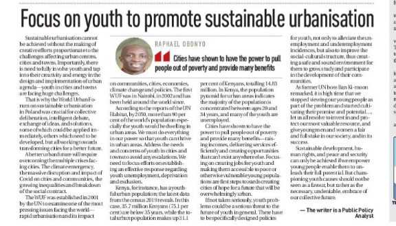 Focus on youth to promote sustainable urbanisation #WUF11