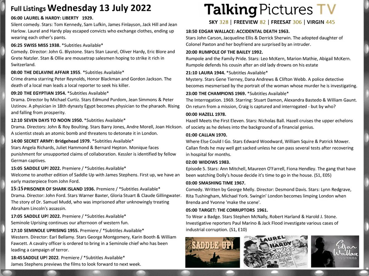 Talking Pictures TV on Twitter "Full listings for today, Wed13July