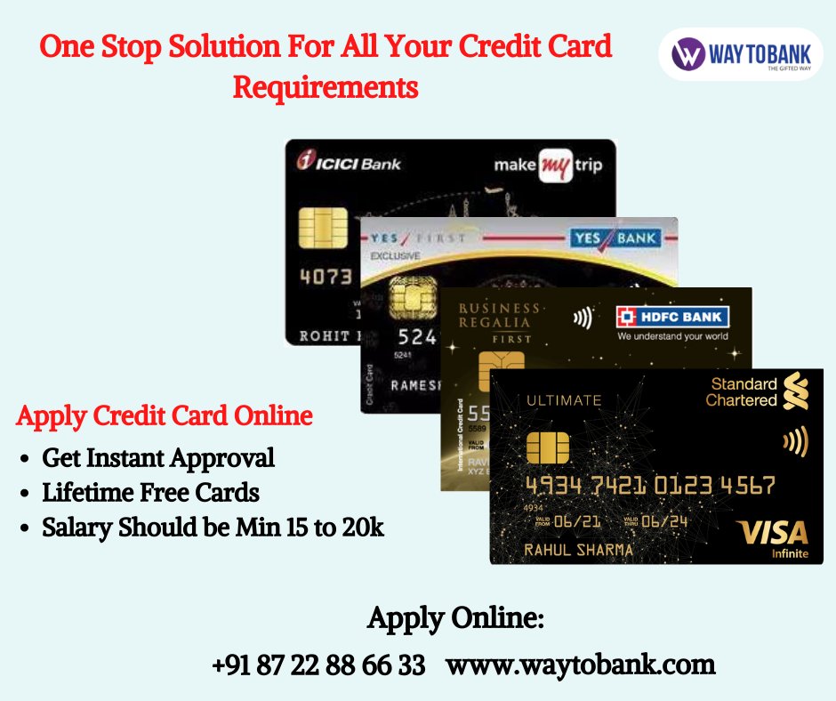 waytobankweb's tweet image. Apply For Credit Card Online. WaytoBank offers instant approval with lifetime free credit cards. Apply Now!

For Reach Us:
Call: +91-87 22 88 66 33
Visit: waytobank.com/credit-card
Email: loans@waytobank.com

#CreditCard #CreditCards #Applycreditcard #CreditcardOnline