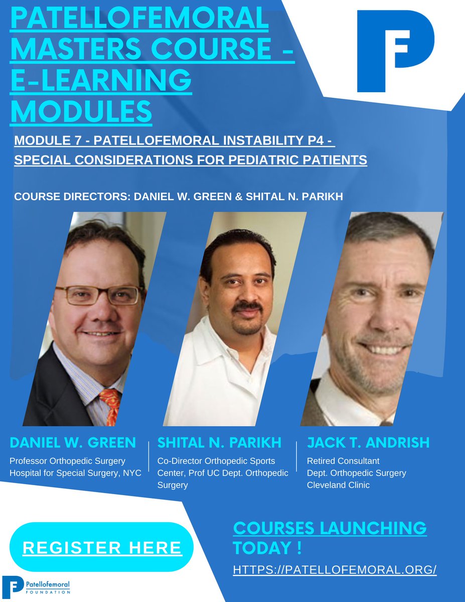 SaveThePatella's tweet photo. E-learning at its very #best! The #PFMasters Course is now available here:
https://t.co/JQk7wEUHIb🔥
#LearnFromTheBest..
Module 7 #WorldClass Faculty👇
Dr. Shital N. Parikh, Dr. Daniel Green, & Dr. Jack T. Andrish⚕️
#SaveThePatella #PF #Learning ⭐️ https://t.co/7Z4ur7anAo