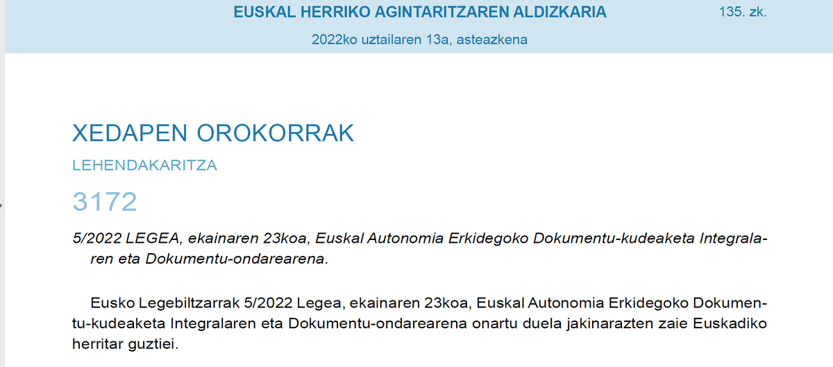 artxibo's tweet photo. Gaurko #EHAA n argitaratzen da 5/2022 LEGEA, ekainaren 23koa, Euskal Autonomia Erkidegoko #DokumentuKudeaketa Integralaren eta #DokumentuOndare arena.
https://t.co/pveDnvvKbl https://t.co/euFfaIHcoE