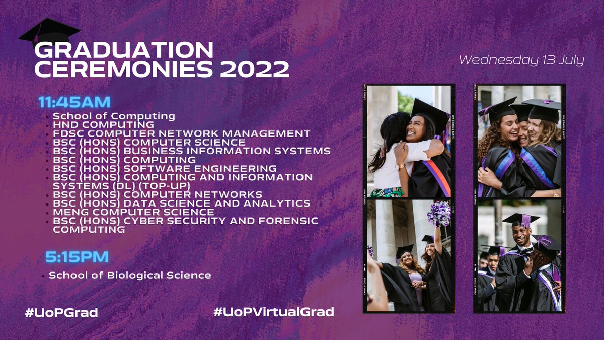 portsmouthuni's tweet image. Here's the schedule for day 3 of graduation! 🎓

Want to know what will be happening on the day? The grad team have included all the details on here: bit.ly/3IyChBL

Don't miss out and watch the live streams on our YT channel: uni.port.ac.uk/3AI1qbh

#PortsmouthUni