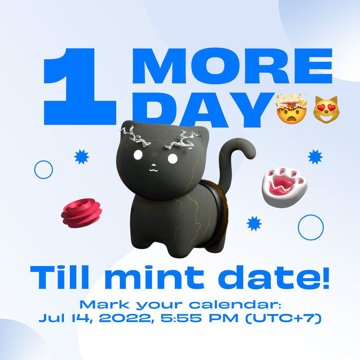 Wildpaws_nft's tweet photo. ONE MORE DAY till the mint date of Wildpaws !!!
Sorry for yelling, we got excited. Mark you calendar July 14th at 5:55 PM π https://t.co/k6TGHlVgIl
#Wildpaws #Felinewithbenefits #FWB #digitaltwin #meowtaverse #nftart #Etherum #wildpawsnft https://t.co/OkXCuRR9Io