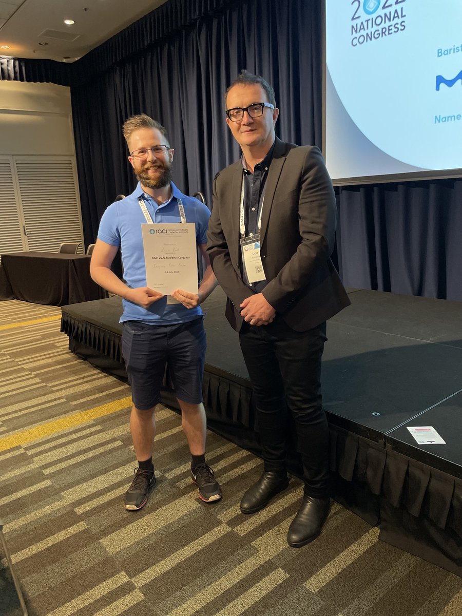 Now with pictures... Congratulations to Inorganic Chemistry poster award winners:  
Ghazal Baghestani from <a href="/Swinburne/">Swinburne University of Technology</a> &amp;  
Liam Burt from <a href="/ANUChemistry/">ANU Research School of Chemistry</a>  
#RACI2022 #OzChem