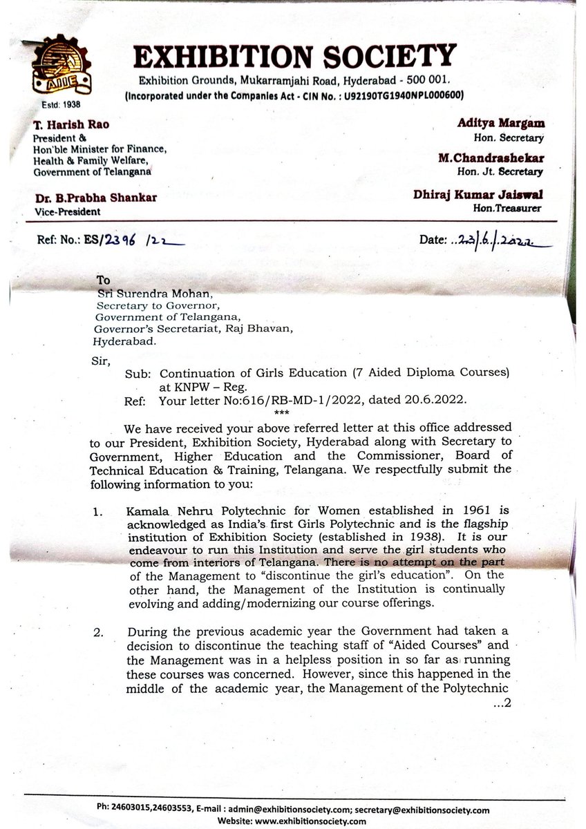 SaveKNPWC's tweet photo. Exhibition society management is willing to continue all the aided courses in #KNPW. However they need financial support to pay teaching staff of aided courses.  

@TelanganaCMO please intervene and do the needful.

@trsharish @SabithaindraTRS
@KTRTRS please look into this 🙏 https://t.co/xYppZLbI0Q