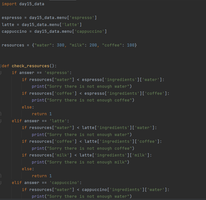 BinteBabul's tweet photo. Day15 of #100DaysOfCode , Dr. @yu_angela 's "100 days of code:."

The 15th project was making the Coffee Machine.

How did it go? 
Achievable! Needs some time to get the ideas together. 

Couldn't post the full code because Twitter only allows 4 pictures. https://t.co/vZIwFTtDap