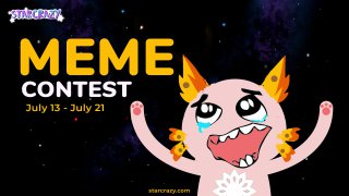 #StarCrazyMemeContest 

🎁For all the submissions
🌟1st: $50 WGFT
🌟2nd: $30 WGFT
🌟3rd: $20 WGFT
🍬The first 50 submissions will each receive $5 WGFT

Tweet your MEME with #StarCrazyMemeContest and tag <a href="/StarCrazyGame/">Game Fantasy Token 🌍🌟</a> 

Complete the actions in the gleam: gleam.io/GzMs5/starcraz…