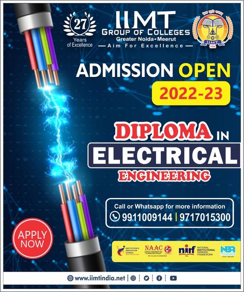 iimtnoida's tweet photo. Get yourself enrolled in Diploma in Electrical Engineering at IIMT to Pursue your #Dreams.
Admissions Open for Session: 2022-23
Apply Now!
https://t.co/UOh7RIsu8l
Call:9520886860
#BestPolytechnicCollege 
#EngineeringCollege #TopPolytechnicCollege
#DiplomaInElectricalEngineering https://t.co/JWfLm4f8RC