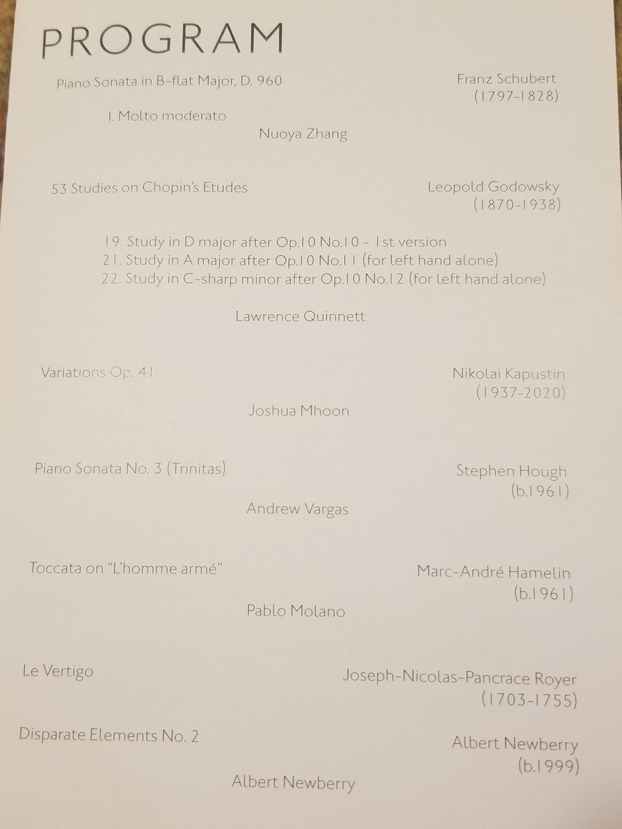 <a href="/ArtofthePiano/">Art of the Piano</a>. Young artists are killin'it.<a href="/houghhough/">Stephen Hough</a> sonata#3,scintillating and evocative,so well played.  <a href="/MarcAndreHam/">Marc-André Hamelin</a> toccata, a 4-dimensional tour de force. Bravo Pablo.Newberry proving to be a continuously interesting composer, as is Andrew Vargas.
artofthepiano.org
