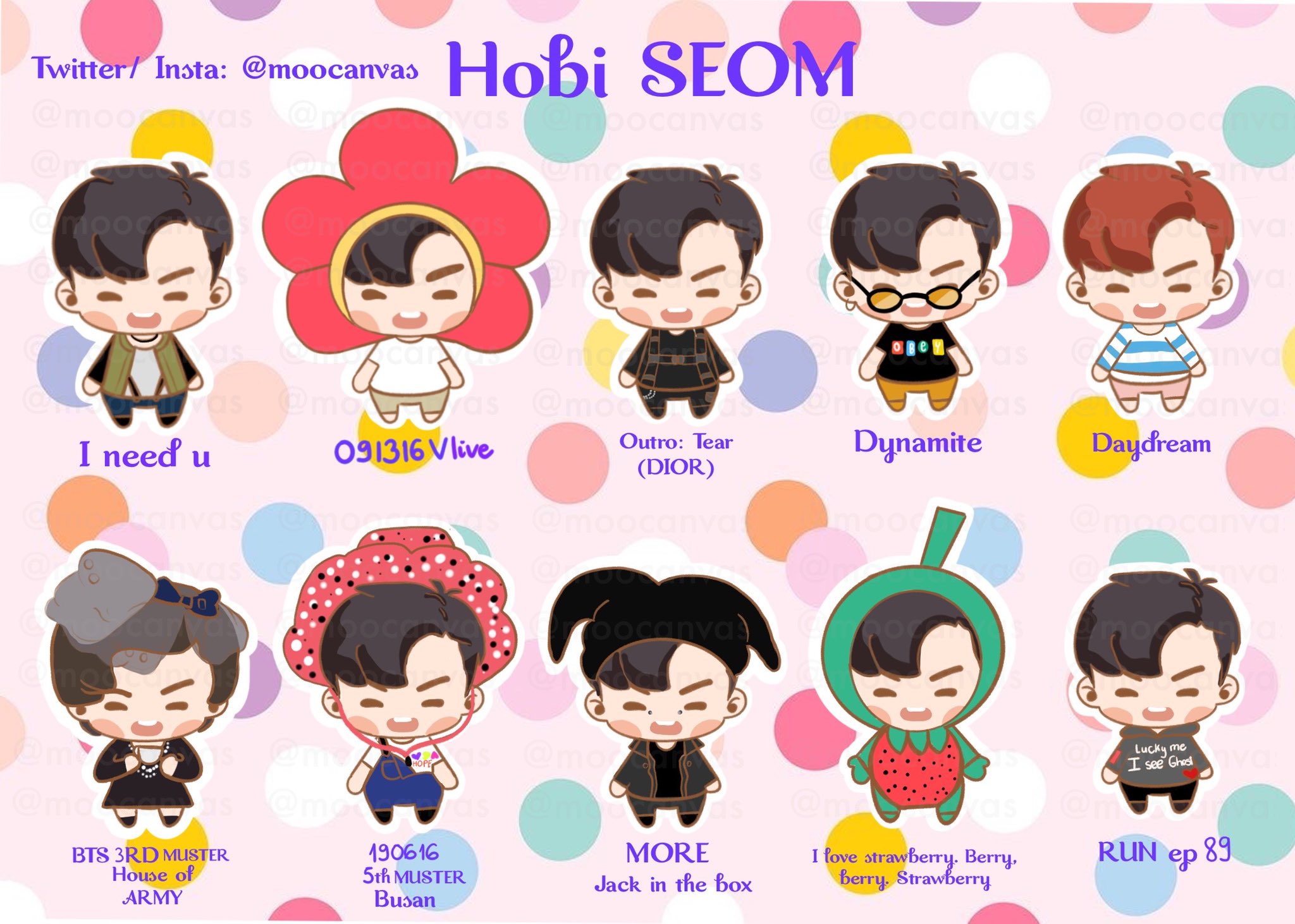 BTS Hoseok Jhope in the Seom Iconic Outfits Stickers Sheet 