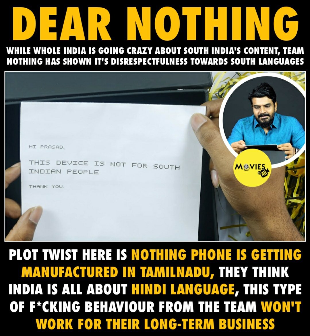 #DearNothing
#BoycottNothing
India is not only Hindi language country but in India there are Telugu, Tamil, kanada, Malayalam respect everyone and there ethinicity #BoycottNothing