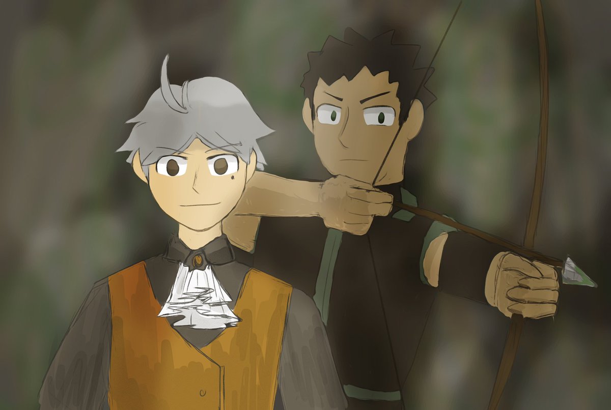 Here’s my piece for the <a href="/hqfantasybb/">HQ!! Fantasy Big Bang</a>! 
I worked with <a href="/Vyxistyping/">VyxValencia</a> with the fic “The Gateway to Ghost and Spirits”— featuring Sugawara and Iwaizumi! 👑🏹