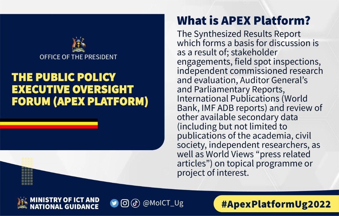 JohnOlupot3's tweet photo. This policy reform is a home-made Oversight M&amp;E solution developed as a result of a highly consultative process among key stakeholders on how to address effective service delivery. #ApexPlatformUg2022 @APEXPlatformug @UgPresidency @KagutaMuseveni @OgwangOgwang @KabbyangaB https://t.co/3Rd9vrjg2M
