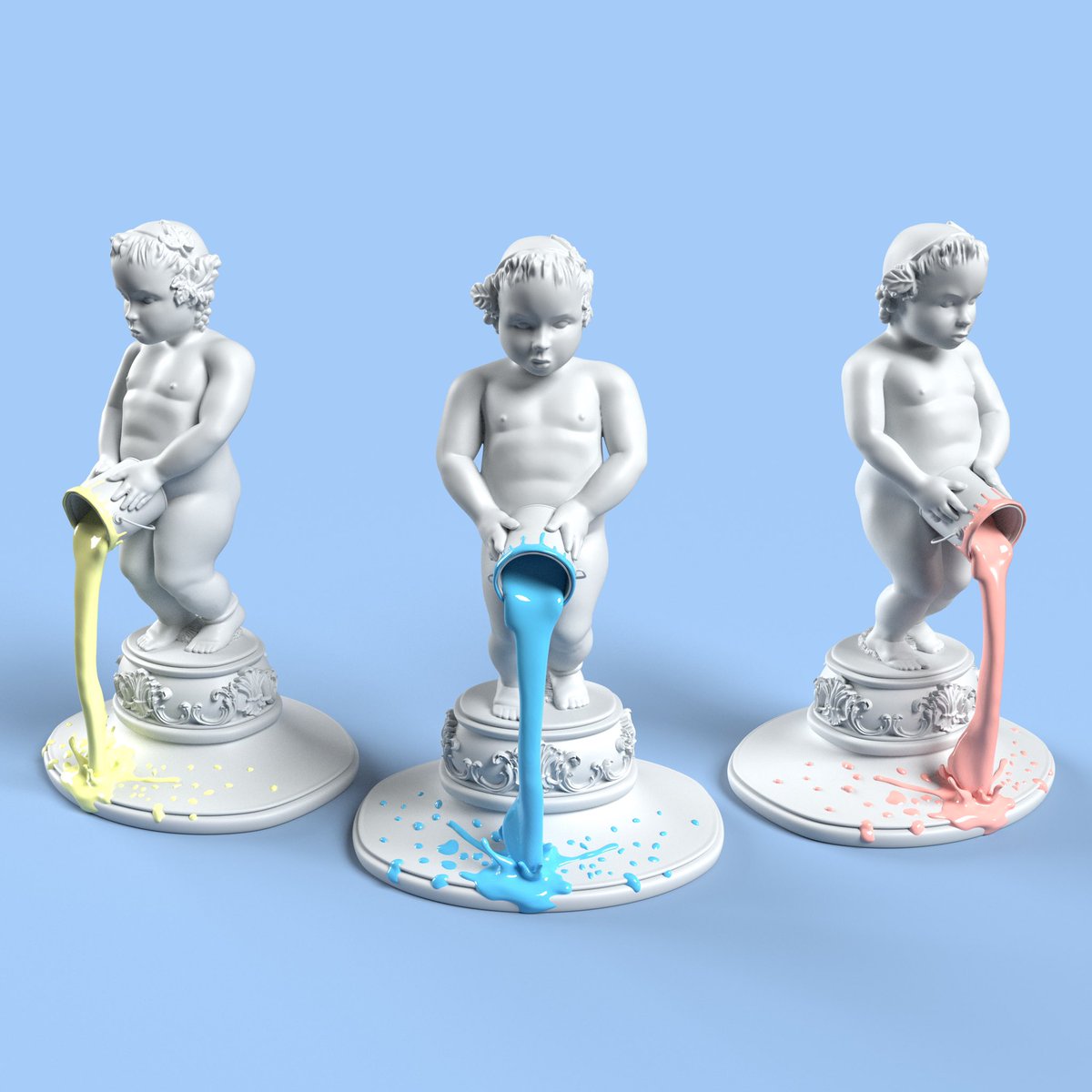 The fountains of youth - tryptic. 2022. #wip #ukart #collectors #edition #statueofunity #cherub #interiordesign #marble #stone #elvisellis #inartwetrust