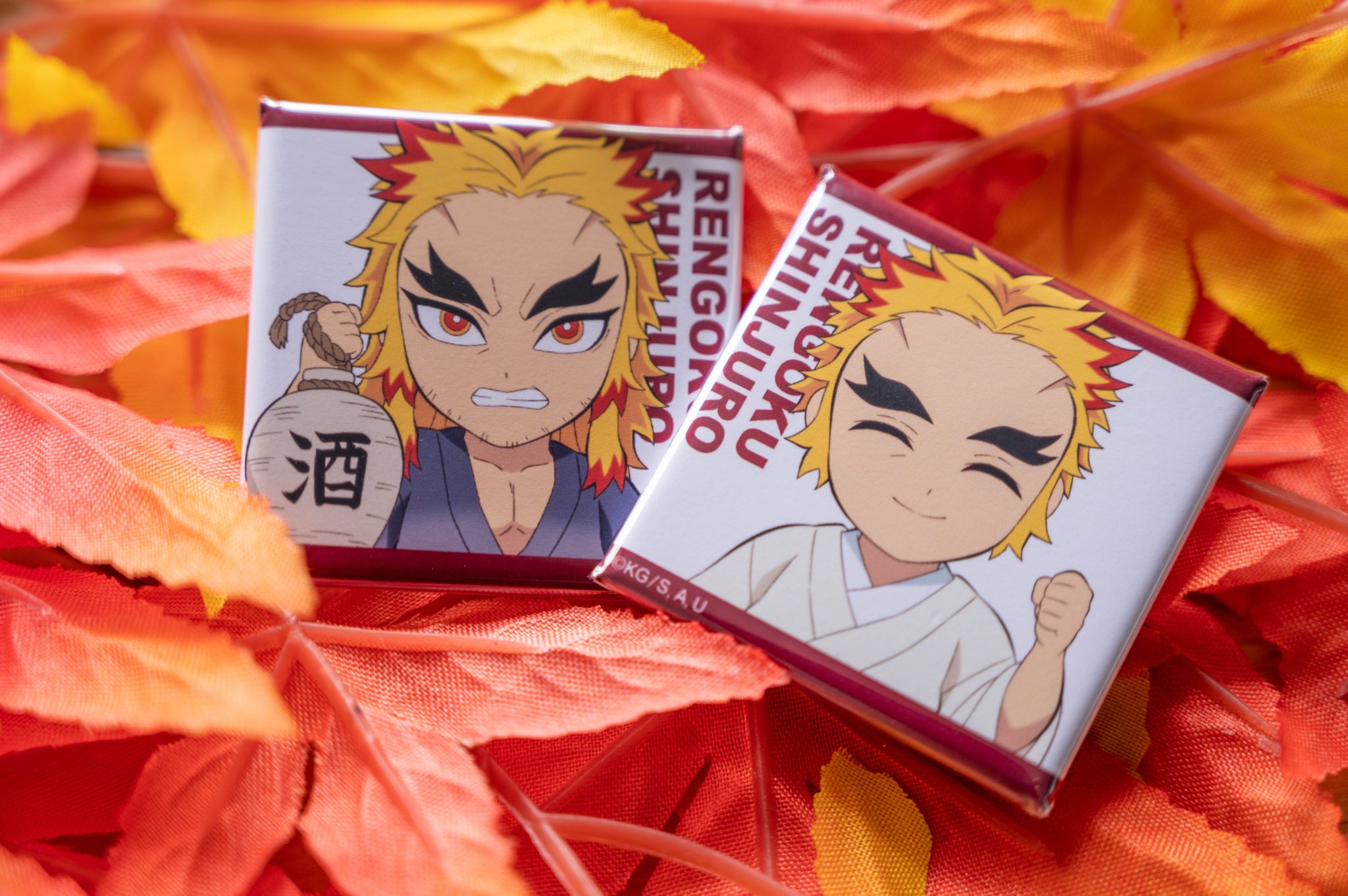 繋がるスクエア缶バッジ　煉獄　杏寿郎　槇寿郎　瑠火　千寿郎　幼少期　炭治郎 繋がるスクエア缶バッジ 煉獄 杏寿郎 槇寿郎 瑠火 千寿郎 幼少期 炭