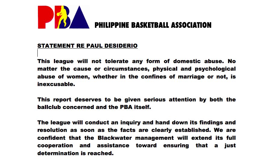 PBA statement re Paul Desiderio
