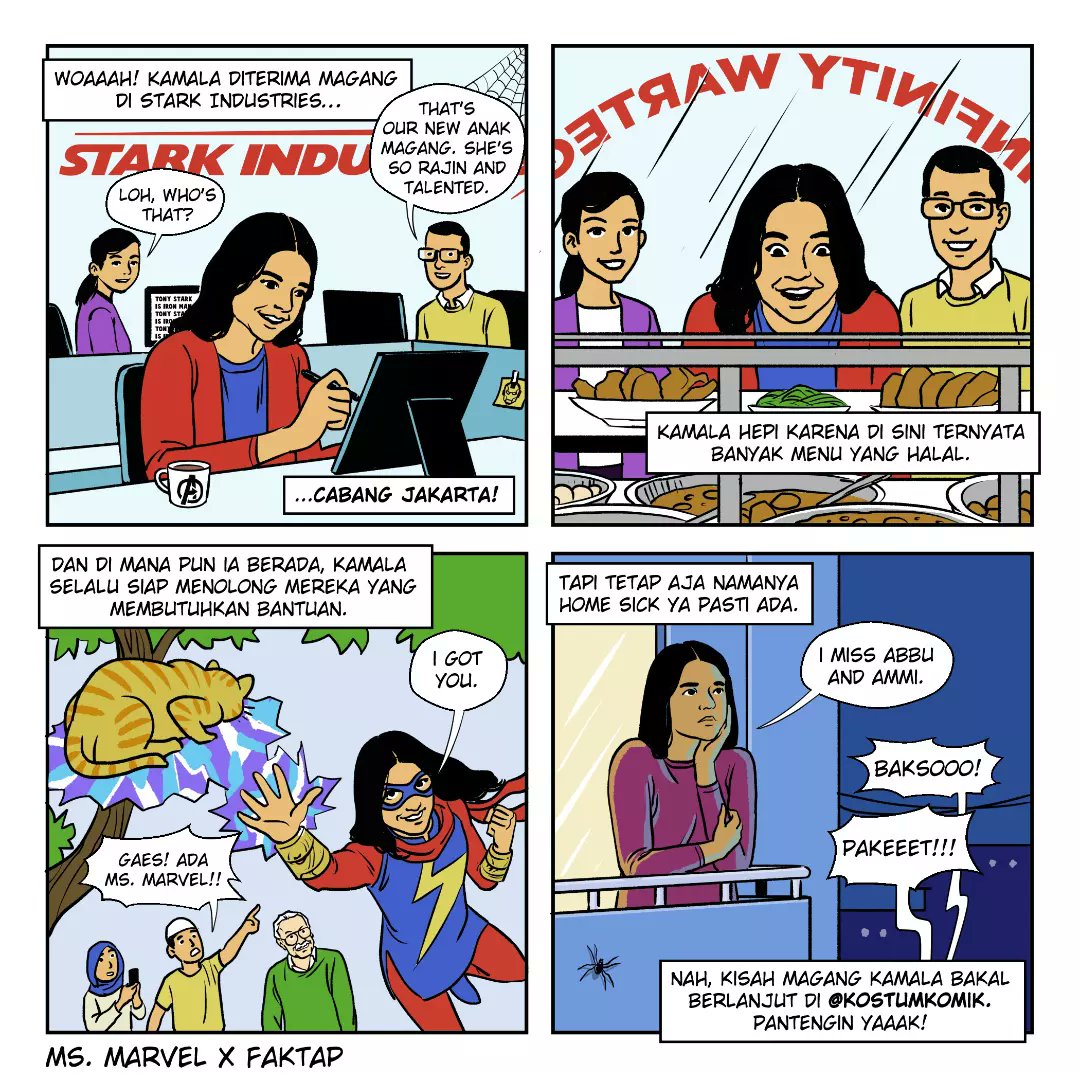 Kemaren habis nonton #MsMarvel di <a href="/DisneyPlusID/">Disney+ Indonesia</a>. Ada jagoan baru nih, namanya Kamala Khan AKA Ms. Marvel! Nah, ceritanya Kamala yang asal Amrik ini sekarang lagi magang di Jakarta. Kira-kira kejadian apa saja yang bakal dialami Kamala? Reply tweet ini dan Ikuti ceritanya yak!