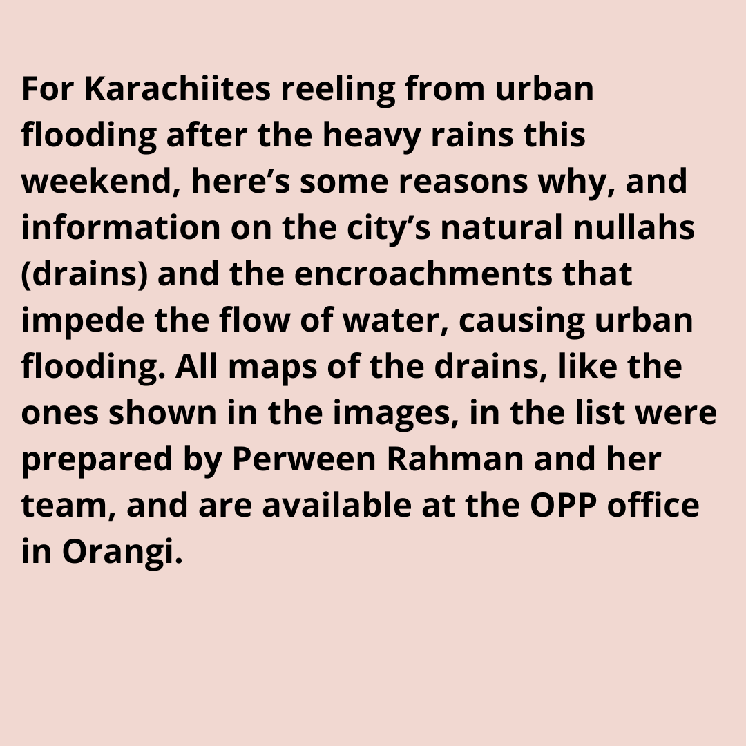 OrangiPilot's tweet photo. Karachiites dealing with #KarachiRain right now know that nullahs/nalas (drains) are a huge part of the urban flooding problem. See maps below to learn more about where some of the city's natural nullahs are-
#OrangiPilotProject #Karachi #Pakistan #flooding https://t.co/Dh5fvjohyA