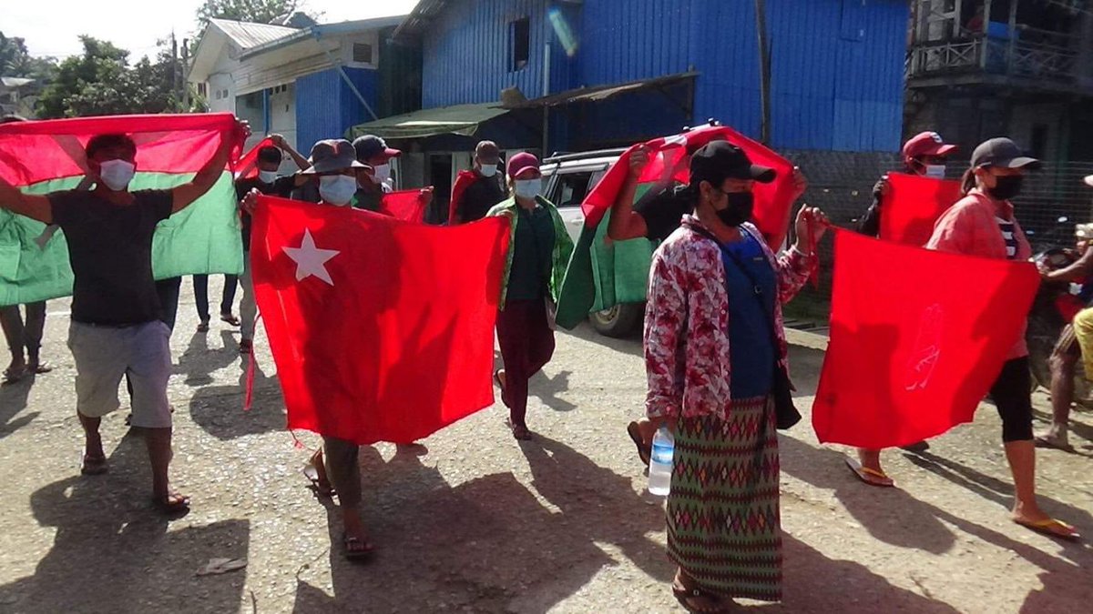 TTFR__Myanmar's tweet photo. Multi-ethnic groups from Phakant rallied and took a stride with their great momentum to voice out their strong opposition towards military dictatorship.  #2022July13Coup #AUS_ProsecuteMyanmarJunta #AssertUJOnMyanmarJunta #WhatsHappeningInMyanmar https://t.co/fBgdV35zXY