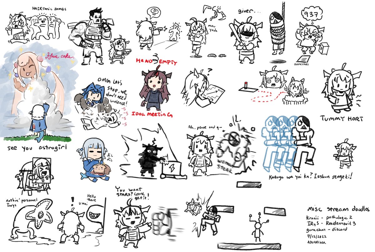 Doodles tonight for Gura cord, Kronii and IRyS streams tonight!
#kronillust #IRySart #gawrt 
