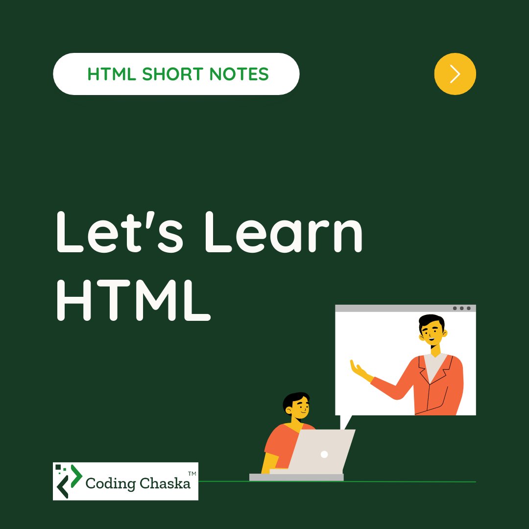 CodingChaska's tweet image. Let's learn HTML with #CodingChaska.
Learn with us about Element &amp; Tags, Attributes, Paragraph &amp; Heading, Links &amp; Images, Forms and many more things about #HTML.
#LearnHTML #FrontEndDevelopment #htmlcoding #HTML5 #htmltraining #Coding #codinglife
Visit : codingchaska.com