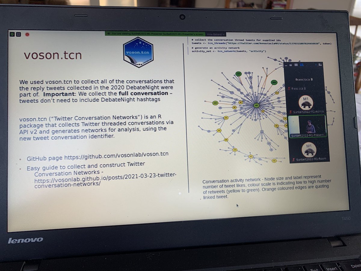 Now at #Sunbelt2022, <a href="/RobAckland/">Rob Ackland robackland.bsky.social</a> presenting data stories on threaded conversation networks and political deliberation, from the 3B Bots Building Bridges international research collaboration. botsbuildingbridges.net