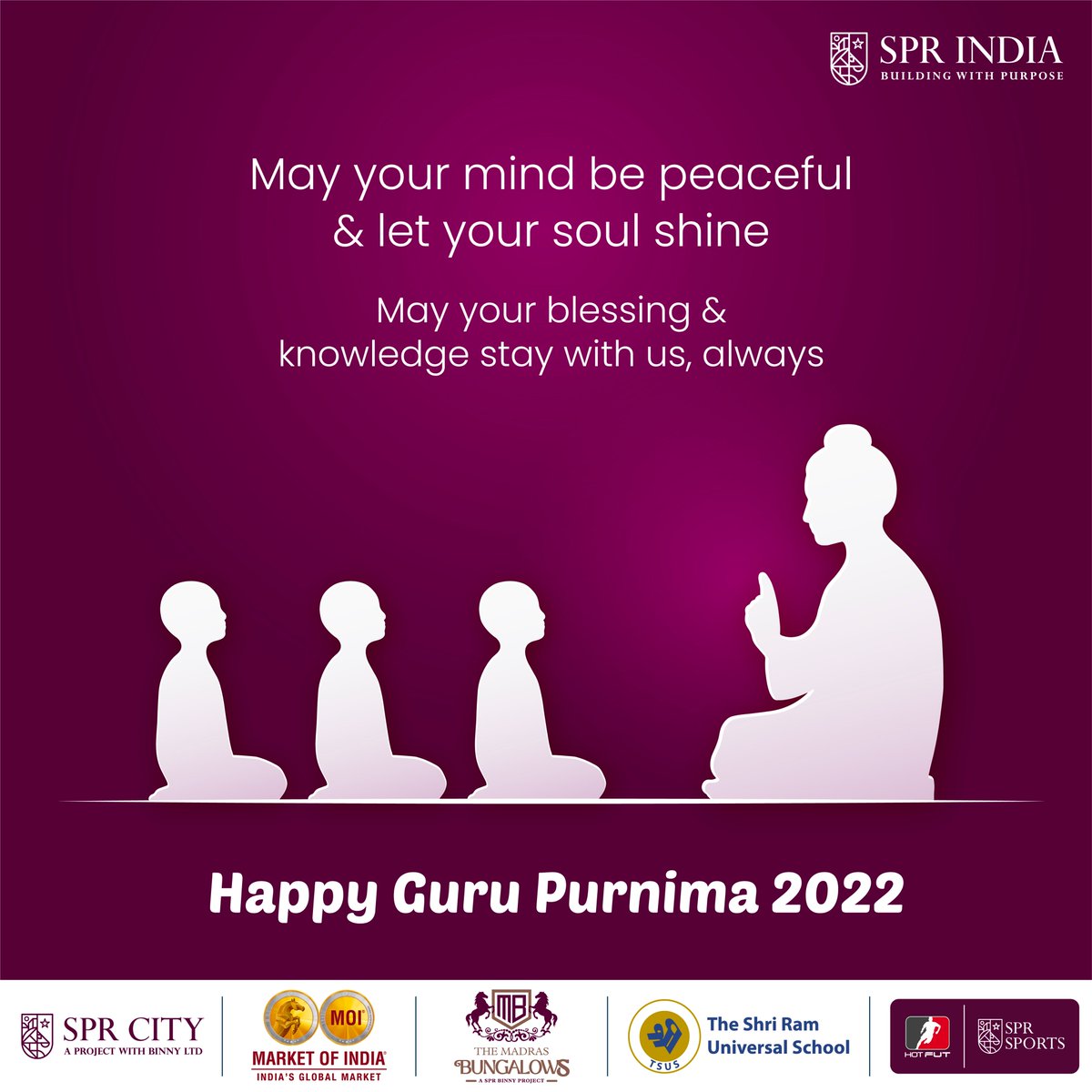 SPRHighliving's tweet photo. This Guru Purnima, let us take a minute to remember & thank each and every one of our Gurus, Guides & Mentors. Realize & recognize how they have impacted and moulded our lives. โ
Happy Guru Purnima 2022โ
.
.
#SPR #SPRIndia #GuruPurnima2022 #SPRHighliving #RealEstate #Chennai https://t.co/2fVmJpa5Pn