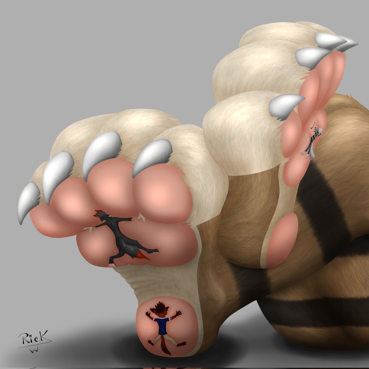 Pinball tends to walk a lot and often does not watch where he steps. He is now resting showing off his paws after walking all day without noticing that he had a few micros glued on it

YCH of PAWDAY2022#2

Macro:
- <a href="/PinballsWizard/">Pinball</a>
Micros:
- <a href="/Closeted_Fox/">Fox's Closet</a>
- <a href="/Rick_WiIde/">Rick Wilde</a>
- <a href="/Mialere1/">Mialere the cat 🇨🇱</a>