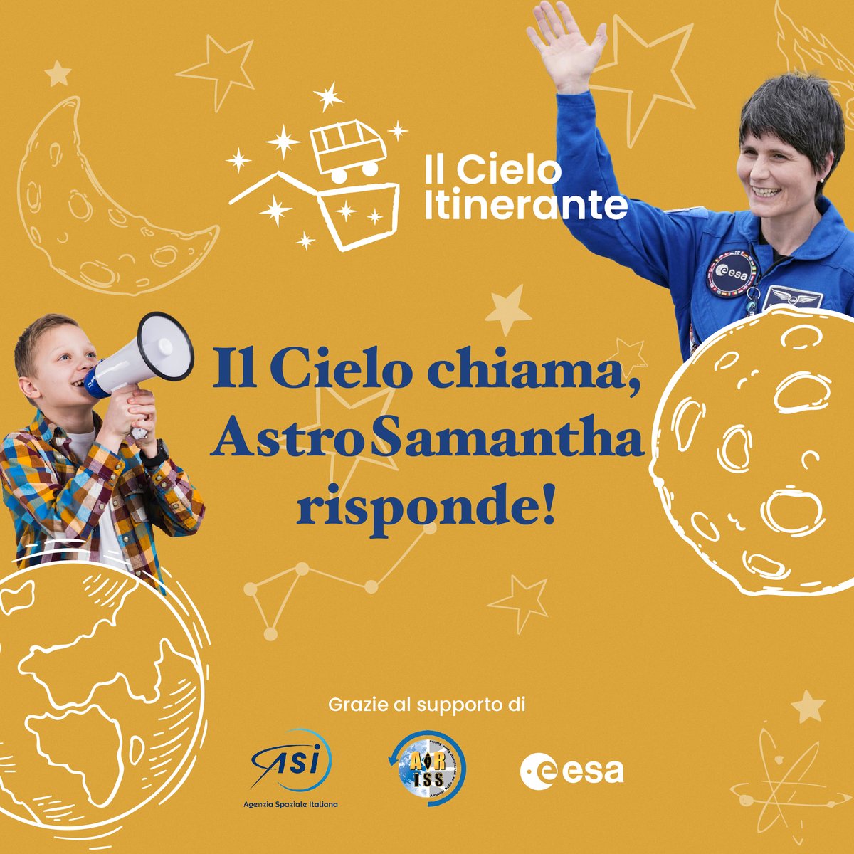 Oggi ai ragazzi che parteciperanno ai laboratori del Cielo dal Centro Spaziale ASI di Matera sarà data l'opportunità di porre delle domande ad <a href="/AstroSamantha/">Samantha Cristoforetti</a> in persona grazie ad un contatto radio stabilito da ARISS. Seguite la diretta sul nostro profilo bit.ly/3uJAOTy💫