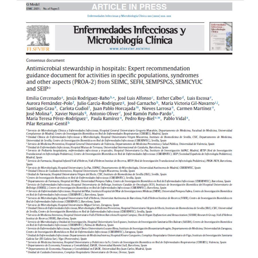 sefh_'s tweet photo. 🆕❗️🦠Programas de optimización del uso de antimicrobianos en hospitales: guía de recomendaciones de expertos para actividades en poblaciones específicas, síndromes y otros aspectos (PROA-2) de la @SEIMC_,  @sefh_, @SEMPSPH, @semicyuc y @seipweb 

🔗https://t.co/PNG7EmIqDM https://t.co/IgZSPn8kF5