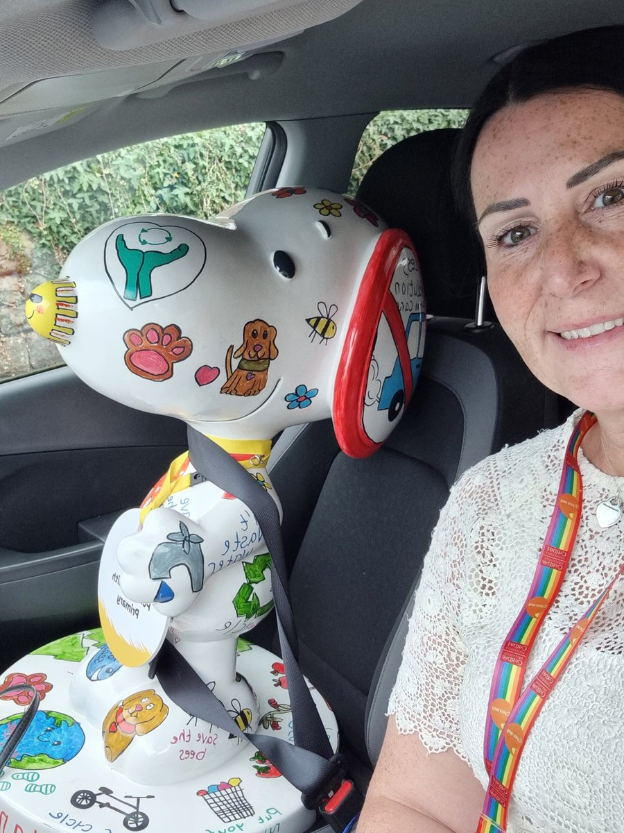 I have a very cool friend as a passenger today... I am going to go through the coffee drive through to see if they notice... <a href="/ADogsTrail/">A Dog’s Trail</a> #dogstrust Back to school he comes!  #snoopy @PontPrimary