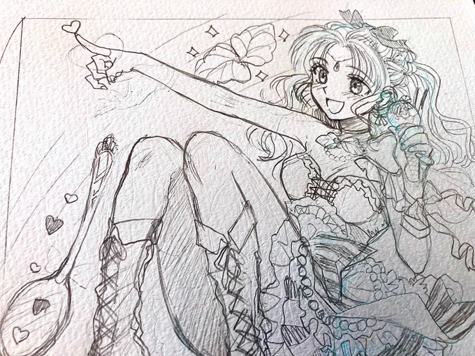 チョコミント擬人化絵のラフ2枚完成🙌 アナログで寸松庵色紙サイズで 連作として描く予定です🍫🌱 コピック久しぶりだからリハビリだな💦  #チョコミント #擬人化 #創作イラ #創作 #OC #オリキャラ #wip #途中イラ #ラフ
